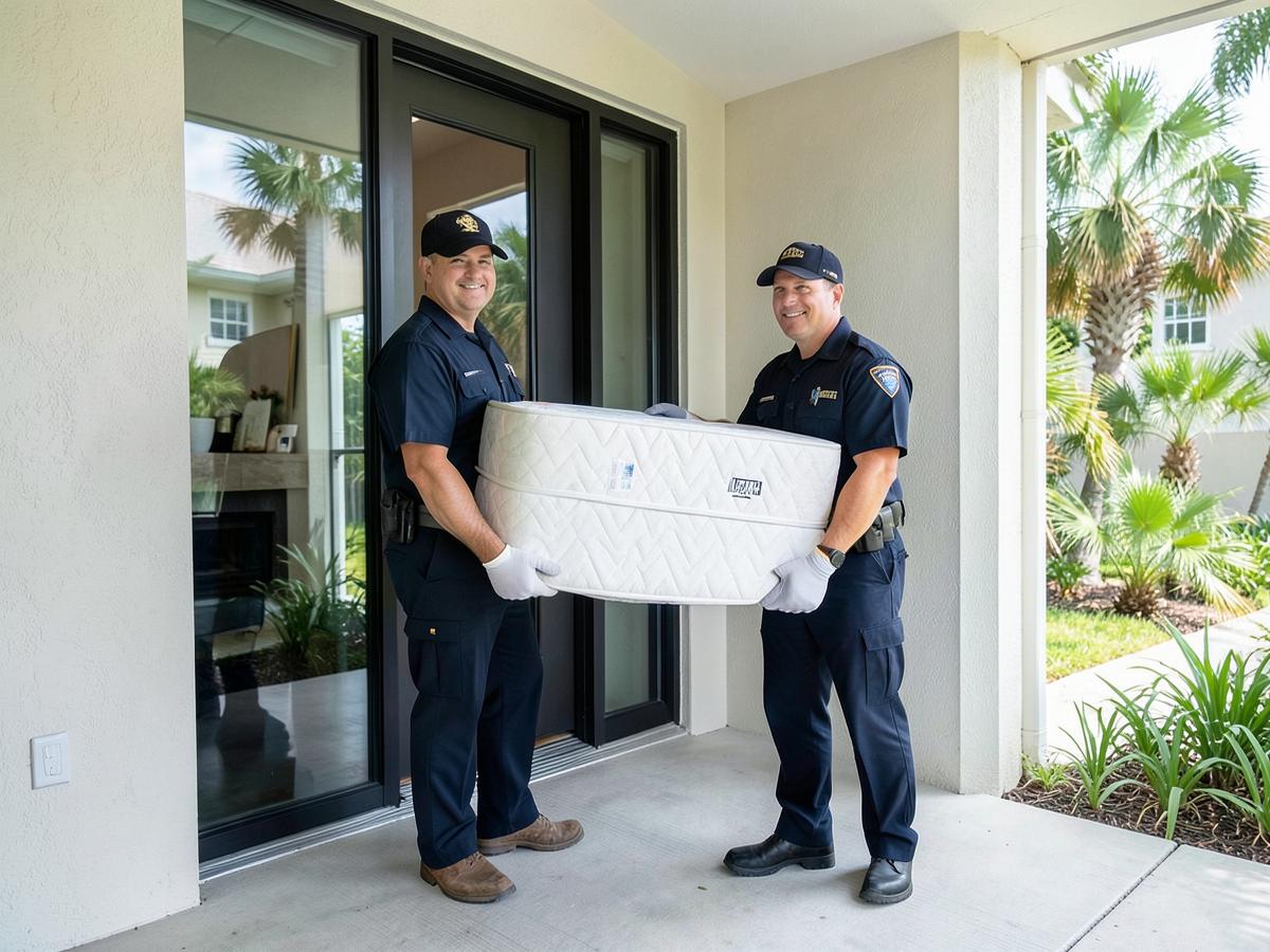 Take Out crew carrying a mattress out of a Florida home